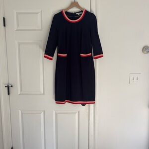 Boden 1960s style Gloria ponte navy blue pink red dress size 6L